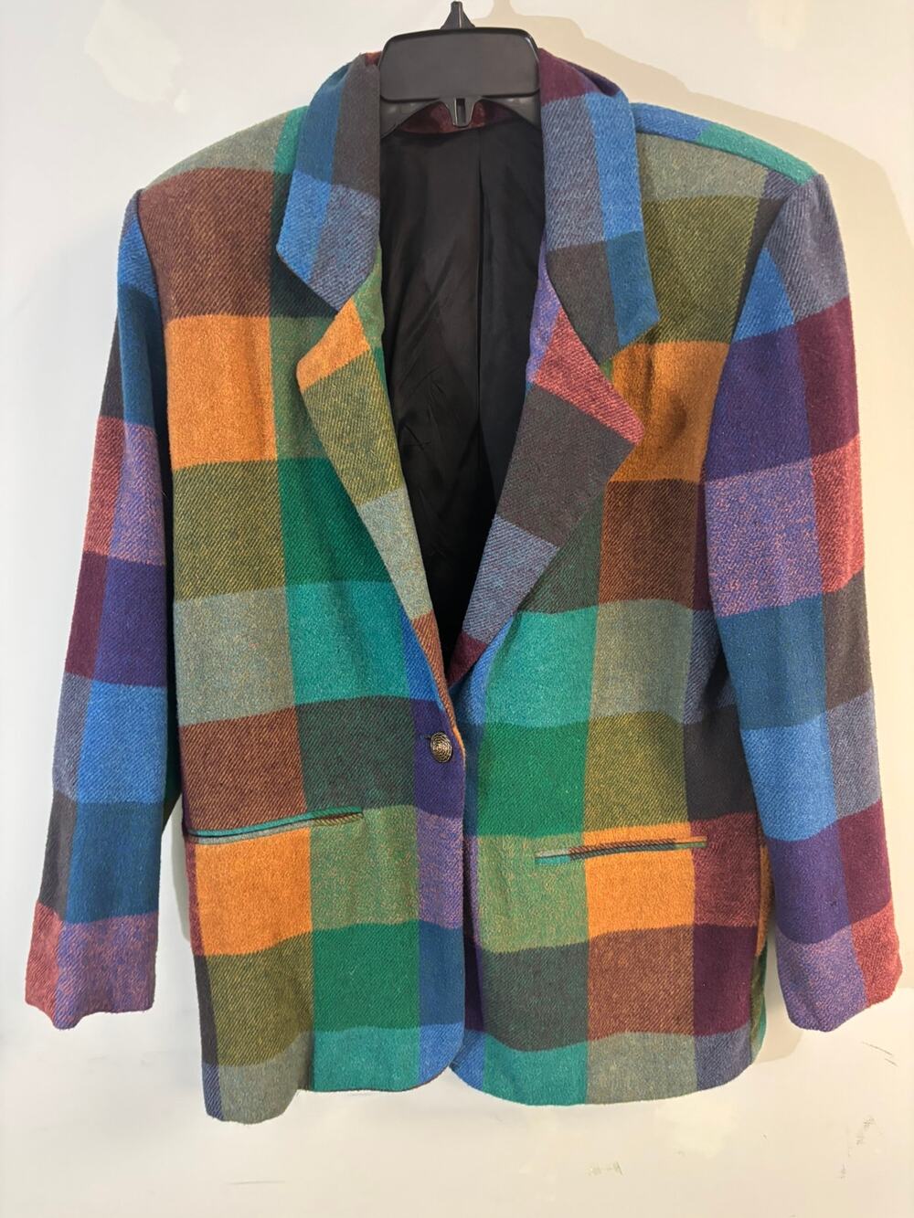 VTG Paul Harris Design Plaid Blazer Jacket Small Jewel Tone Colorblock 80s 90s